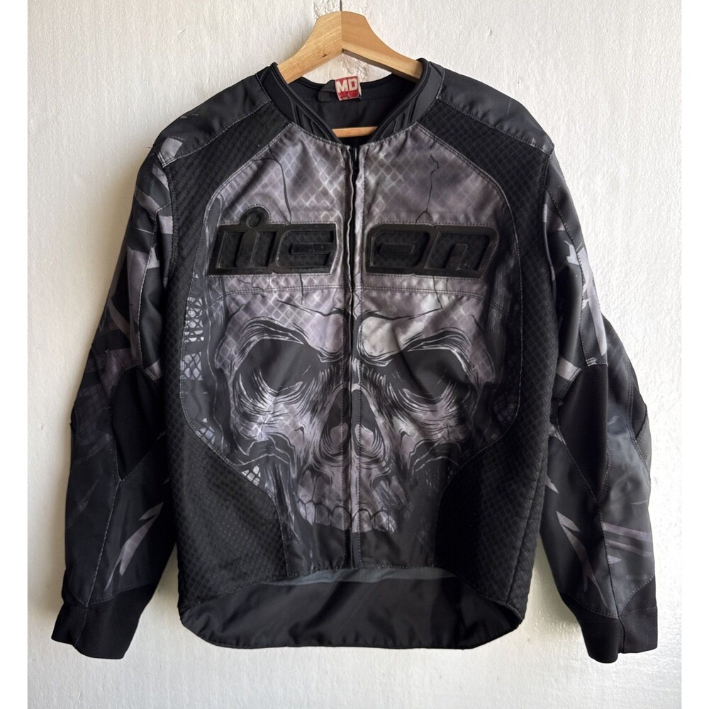 Icon Overload Reaver Riding Jacket Size Medium Black Skull Graphic Print Gothic